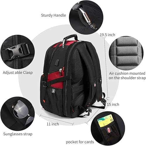 Miniatura 27 de Shrradoo Mochila de viaje extragrande para laptop, 52 litros, con puerto de carga USB, para portátiles de 17 pulgadas, para hombres y mujeres