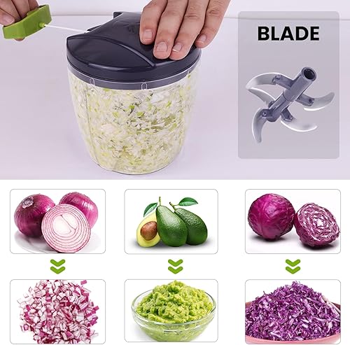 Miniatura 2 de Procesador de alimentos manual profesional picador de verduras, ideal para verduras, jengibre, frutas, frutos secos, hierbas900ml
