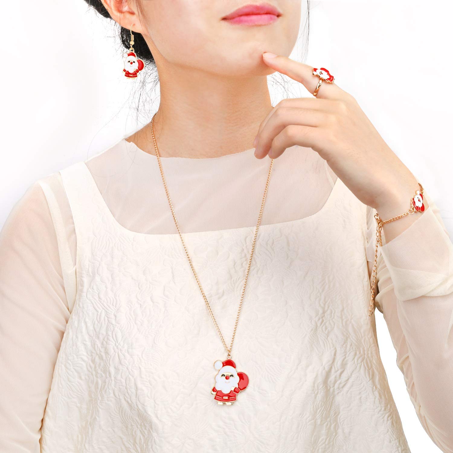 Set Di Gioielli (orecchini Pendenti E Collana) A Forma Di Campanella Di Natale, Argento, Ipoallergenico - 2