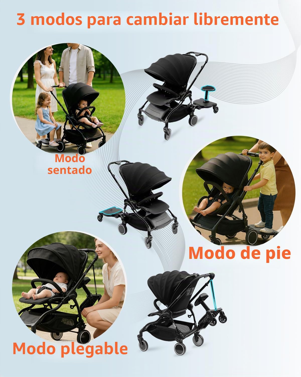Vihir Patinete Carro Bebe Universal, Tabla de Cochecito con Asiento, Buggy Board Para el Segundo Niño, Accesorio Para Niños de 2 a 6 Nños (25 kg), Mejora total