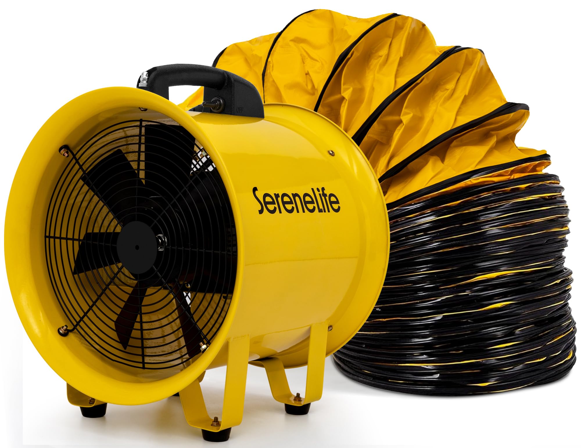 Photo 1 of SereneLife Heavy Duty Cylinder Fan 12 inch,Blower Fan with 3200 CFM Airflow, 25ft PVC Ducting, Industrial Exhaust for Warehouses, Workshops, Crawl Spaces, & Basements, Smoke & Odor Removal