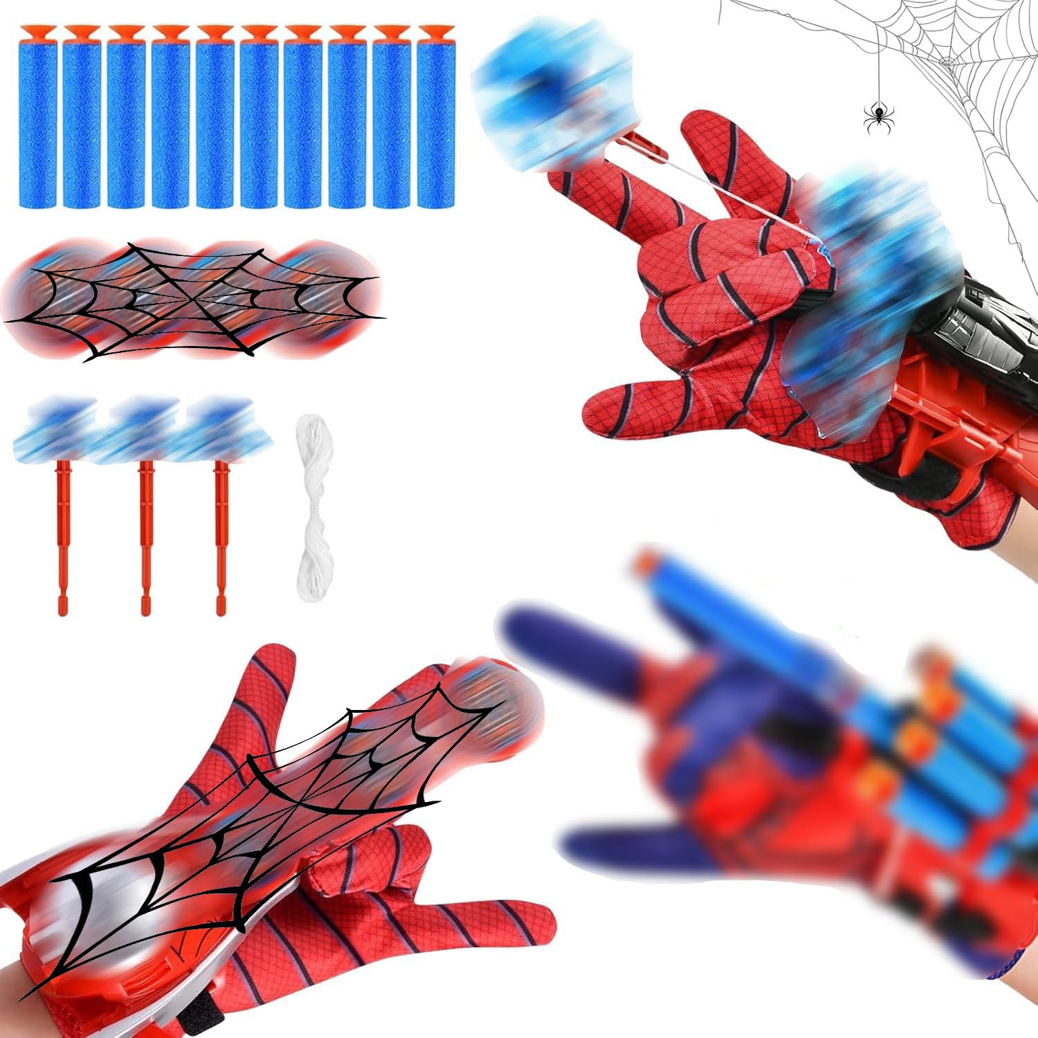 Taufe Set of 3 Spider Gloves for Child, Shooting Spider Webs, Spider Launcher Glove, Spider Gloves Child, Spider Glove Launcher Set, Spider Toy Wrist Toys Set