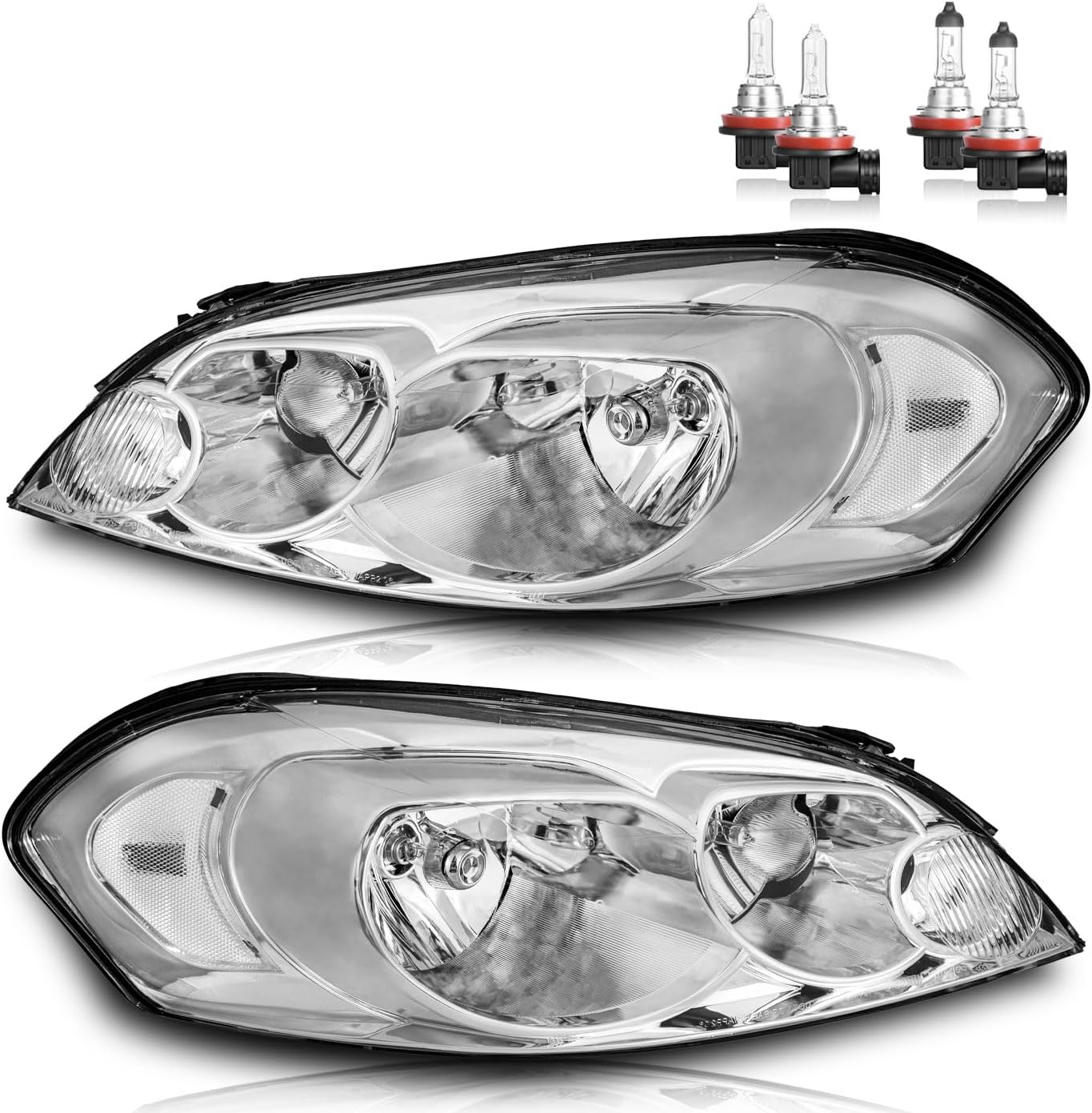 Headlights for 2006-2013 Chevy Impala, for 2014-2016 Impala Limited, for 2006-2007 ChevyMonte Carlo Headlamp Replacement with High/Low Beam Bulbs, Driver & Passenger Side