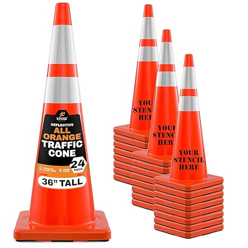 Miniatura 127 de Xpose Safety Conos de tráfico naranjas de 28 pulgadas con collares de 6 y 4 pulgadas, 1 paquete – Cono de seguridad de plástico PVC multiusos para