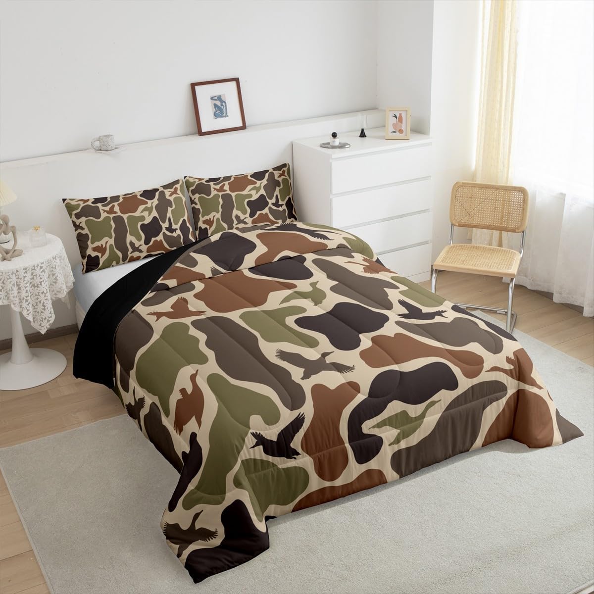 Erosebridal Green Camo Comforter Set Full Duck Huner Bedding Army Hunting Comforter for Teens Men Camouflage Military Bedding Comforter Sets Boys Wild Woodland Rustic Quilt Set - Image 3