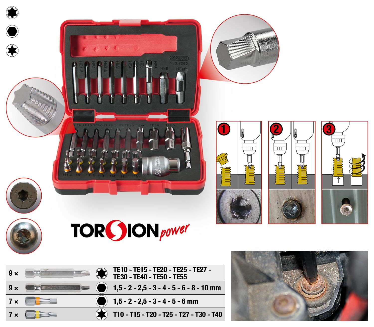 KS Tools - 150.7060 - Coffret d'embouts d'extractions vis torx 6 pans - Extracteurs de vis - 34 pièces