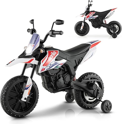 INFANS Motocicleta para niños, 12 V con licencia BMW, bicicleta de cross de policía con ruedas de entrenamiento, juguete de motocicleta todoterreno