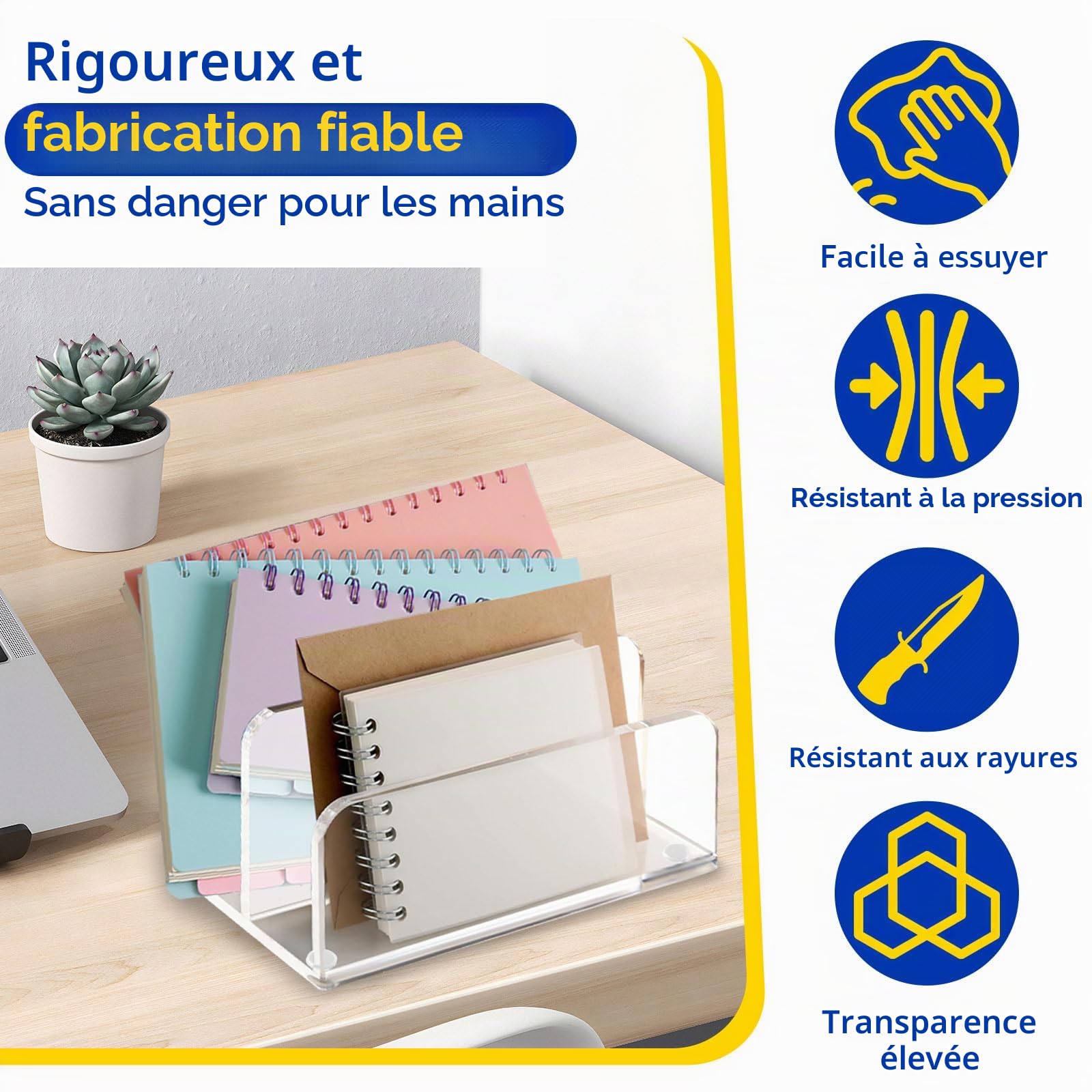 Lot de 2 organiseurs de courrier pour bureau, 2 sections en acrylique transparent, trieur de courrier vertical, moderne, pour la maison, le bureau, les enveloppes, les documents