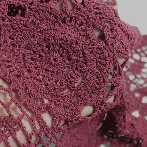 Vista 25 de KEPSWET - Camino de mesa rectangular de algodón, hecho a mano, estilo de crochet para mesa auxiliar, color beige Beige,Rojo