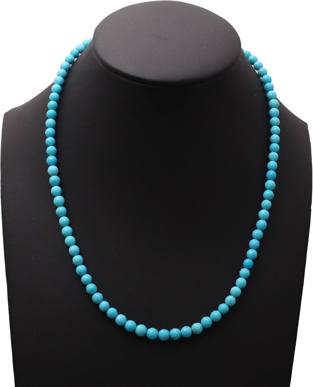 A&M Natural Sleeping Beauty Turquoise Faceted Round 925 Sterling Silver Necklace, Handmade Beaded Sleeping Beauty Turquoise, Healing Turquoise Beads Necklace, Jewelry For Gift And Casual Wear