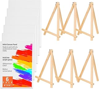 Canvas Boards with Easel for Painting 6 Pack 8 x 10 Inch Painting Canvas...