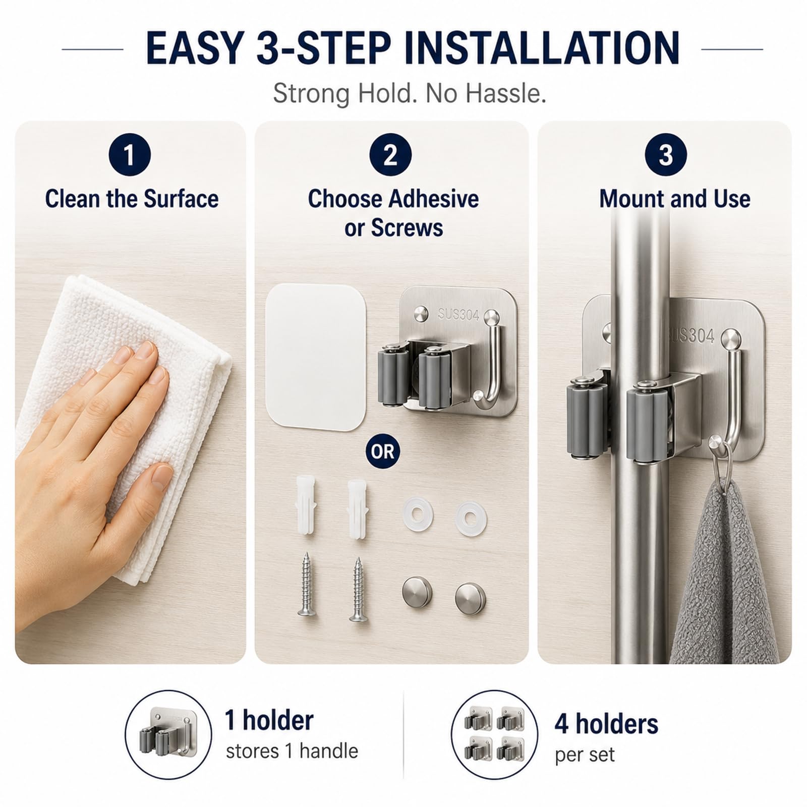 Broom & Mop Wall Mount - 4 Pack -7