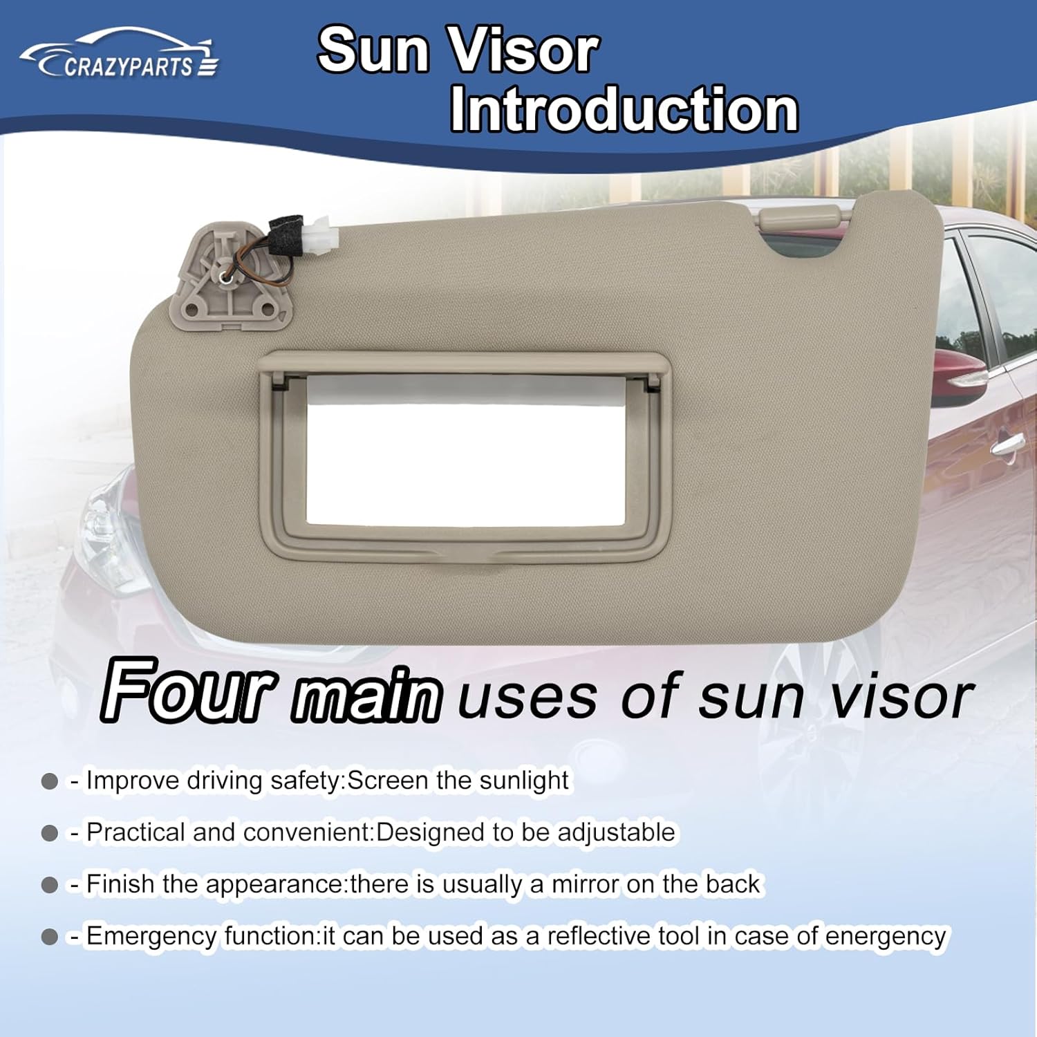 Driver Side Sun Visor Compatible with Nissan Sentra 2013-2019 Sun Shade with Light Replacement 96401-3SG8A Color: Beige