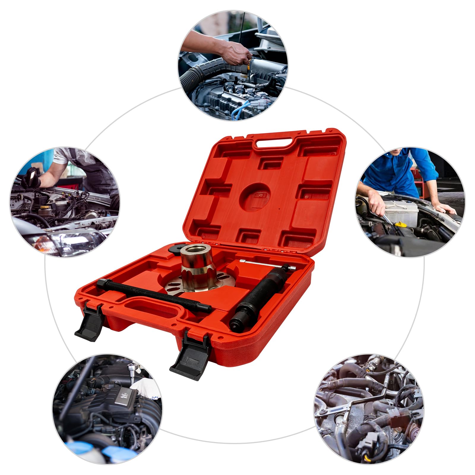 Prensa Hidráulica 10T para Cubos de Rueda Acero Carbono 45# Tratado Térmico Compatible 4-5 Pernos (96-125mm) Maletín Portátil para Taller/Carretera (Certificado CE)