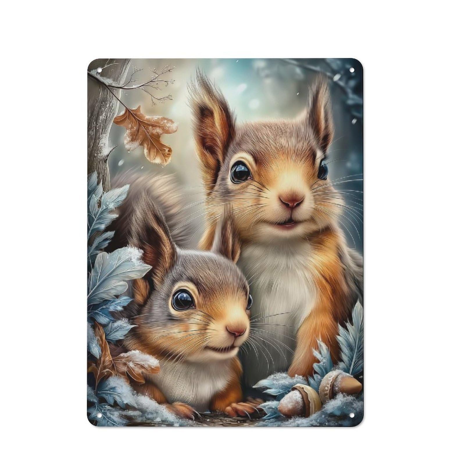 Junmoney Style-15 Two Squirrels In Winter Wonderland Vintage Metal Sign 40X30cm For Lounge Or Reading Corner, For A Room Refresh Centred On Metal Wall Decor