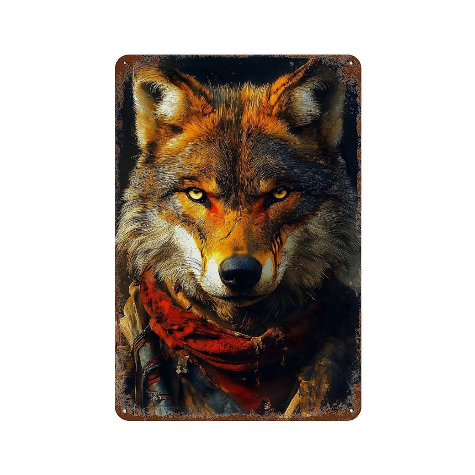 Rust Effect Wolf Portrait Animal Retro Metal Sign 11.8"x7.9", Novelty Wall Decor for Bistro, Counter And Cafe Decor