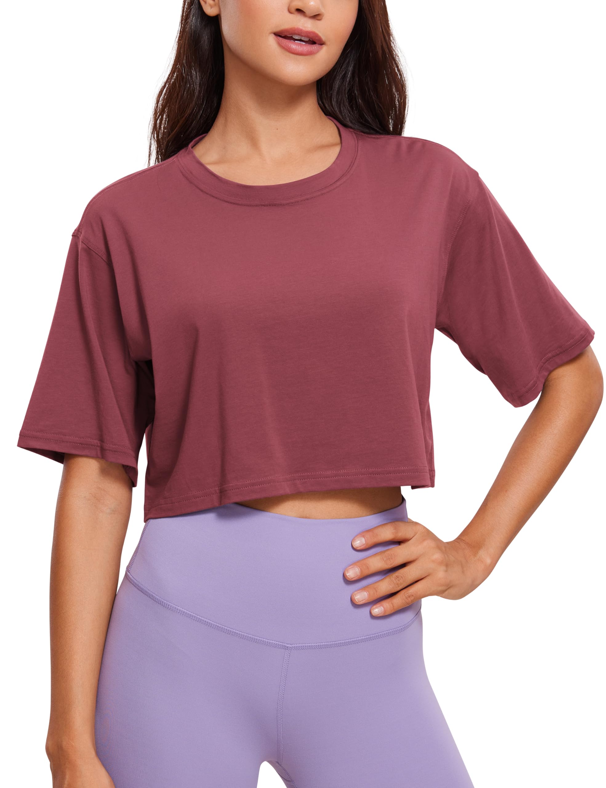 CRZ YOGA Pima Cotton High Neck Crop T-Shirt
