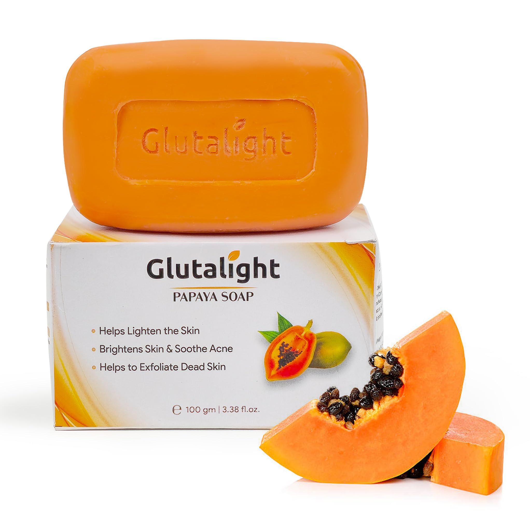 Glutalight Papaya Soap | Glutathione & Papaya Extract | Body Tan Removal Soap | Fades Pigmentation & Dark Spots | Exfoliate Dead Skin Cells | Bathing Soap for Face & Body | Soap For Bath - Pack of 1
