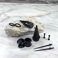 Vista 29 de BodyJ4You kit de 37 piezas de diferente calibre para dilatar perforaciones de oreja, aceite de jojoba, 14G-00G, acero quirúrgico Negro