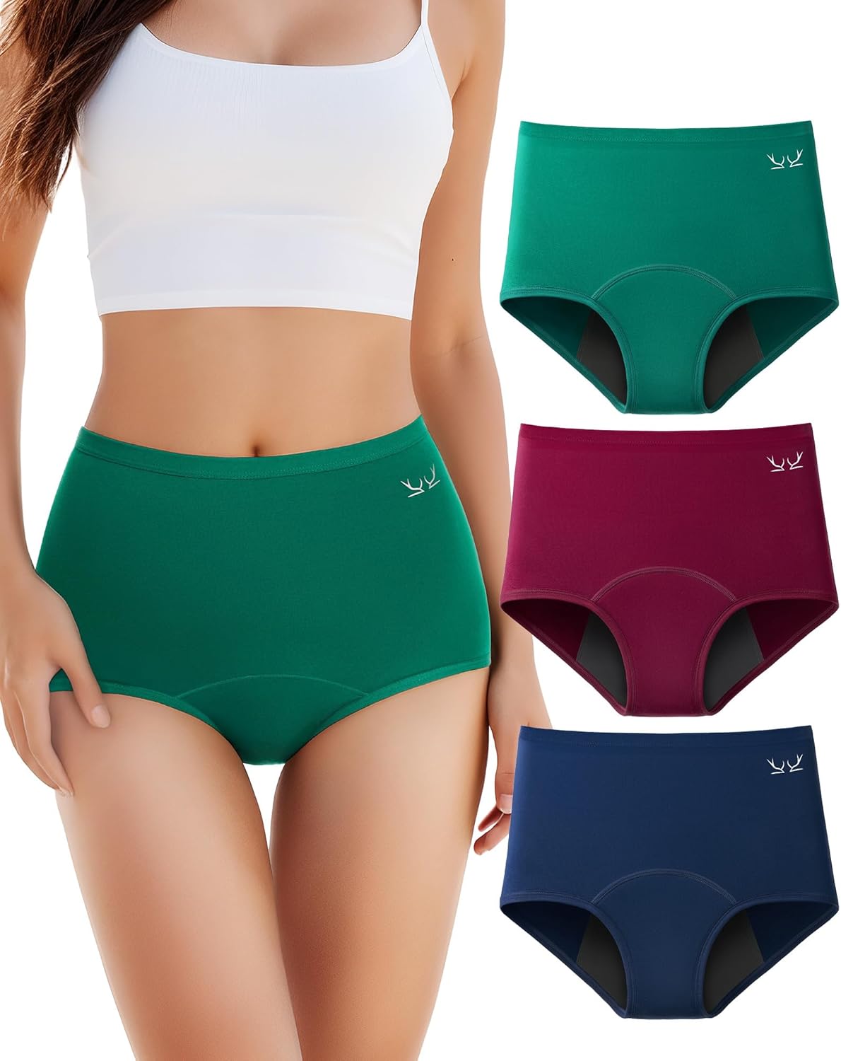 Benirap Period Underwear for Women Heavy Flow Leakproof High Waisted Cotton Panties Postpartum Menstrual Briefs 3 Pack