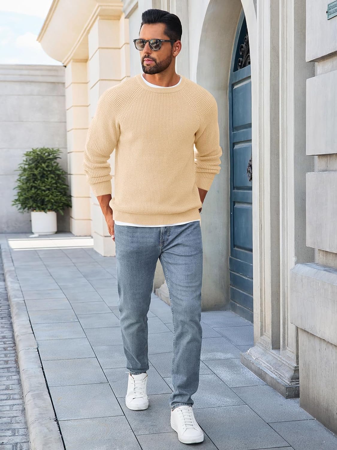 Runcati Mens Crew Neck Pullover Sweater Waffle Long Sleeve 2025 Fall Winter Thermal Textured Knitted Sweaters - Image 4