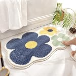 Rug de salle de bain de fleur Super absorbant et épais Microfibre non glissoire tapis de bain machine lavable et Shaggy tapis de bains pour salle de bains, chambre et salon (24"x16", jaune)