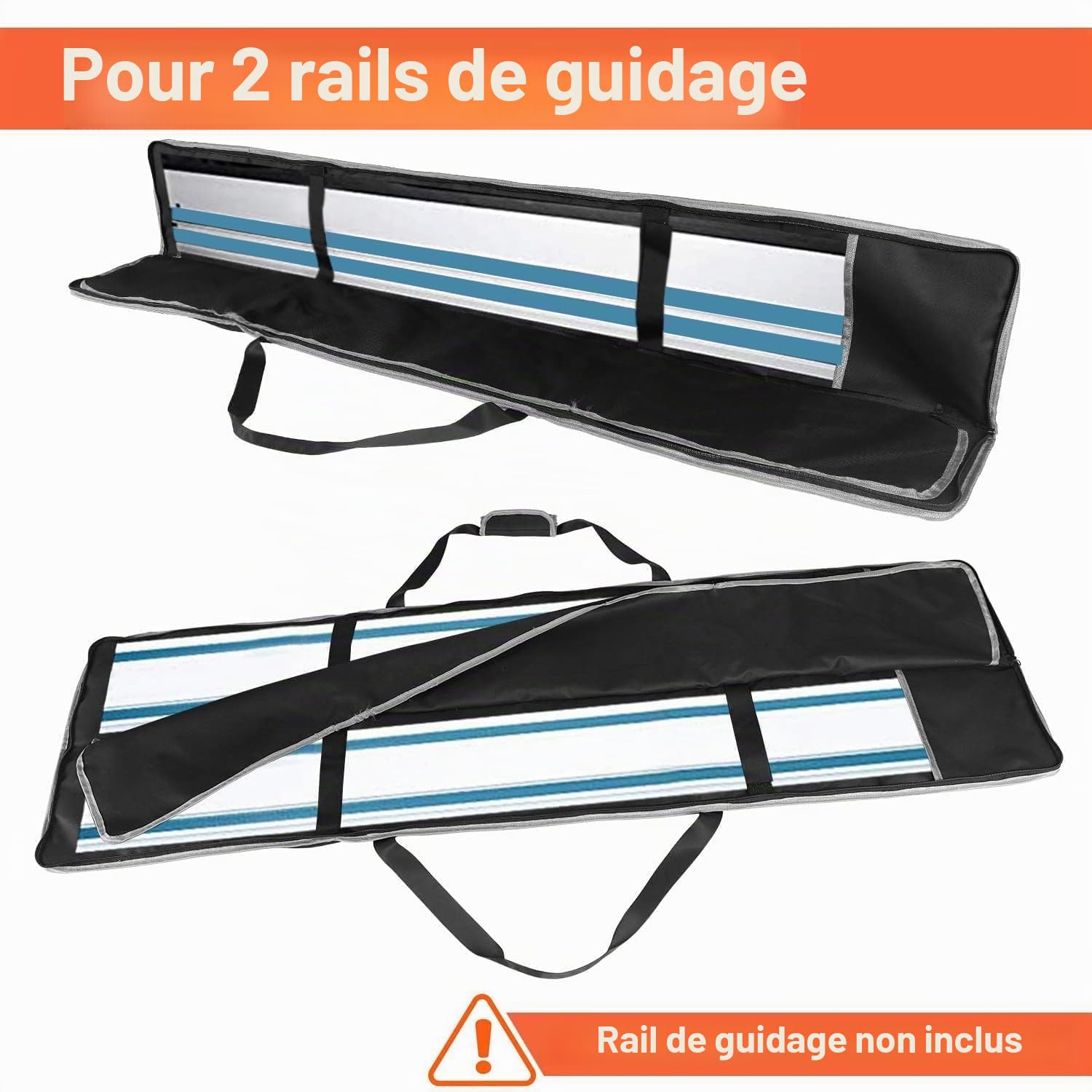 Sac pour rails de guidage de 1,4 et 1,5 m avec 2 compartiments à accessoires pour jusqu'à 2 rails, sac universel double face avec poignée et bandoulière, rembourrage absorbant les chocs