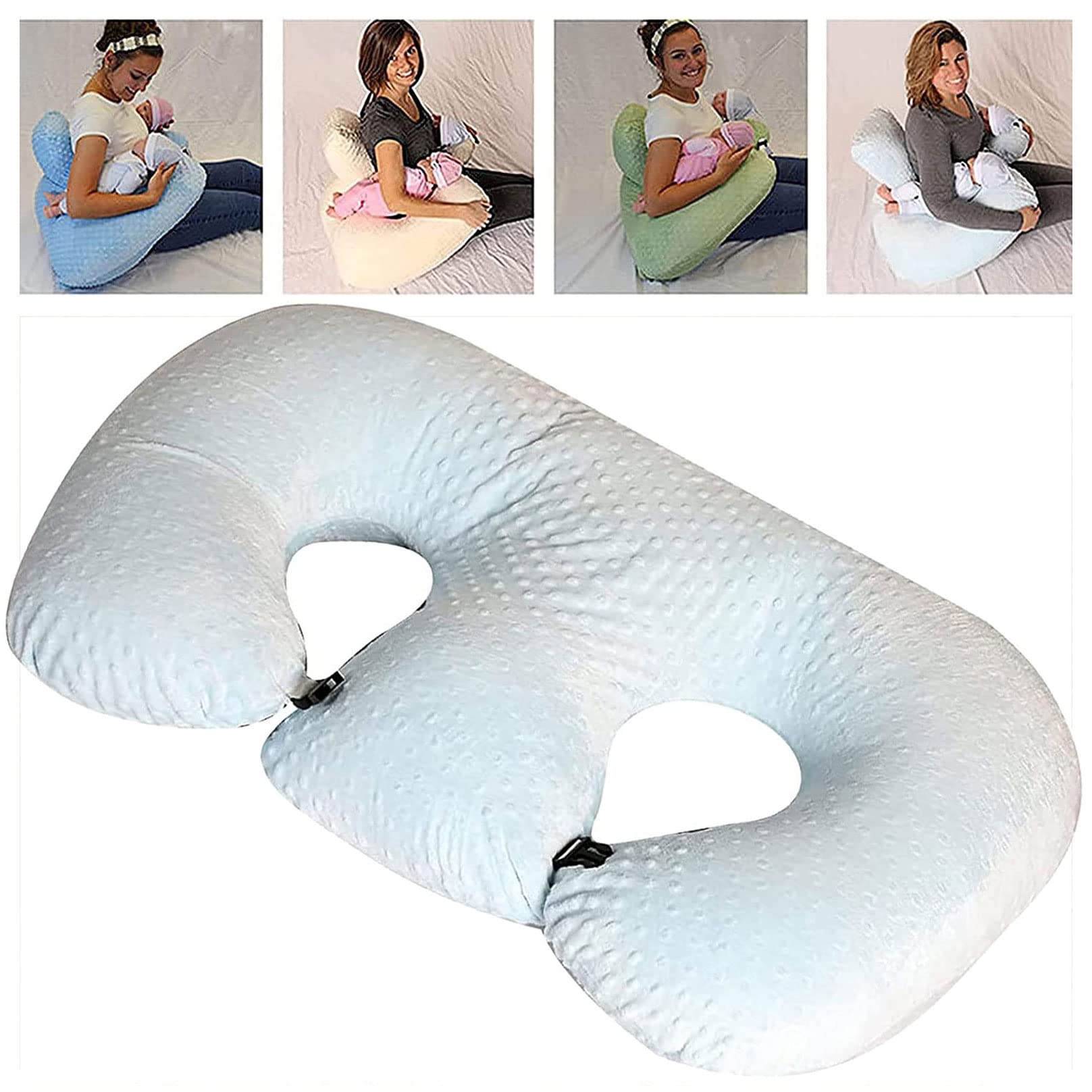 Cuscino di Gravidanza Cuscino Twin E, Cuscino di Allattamento per Donne Incinte, Cuscino di Sostegno gemello in Tessuto di Cotone Lavabile in Lavatrice,Blu
