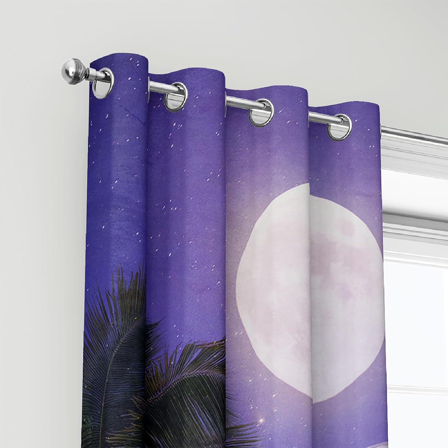 AILONEN Kids 3D Dolphin Window Curtain,Moonlight Jumping Dolphin Window Drapes for Boys Girls,Starry Night Ocean Animal Grommet Curtain,2 Panels Set, 42" W x 84" H