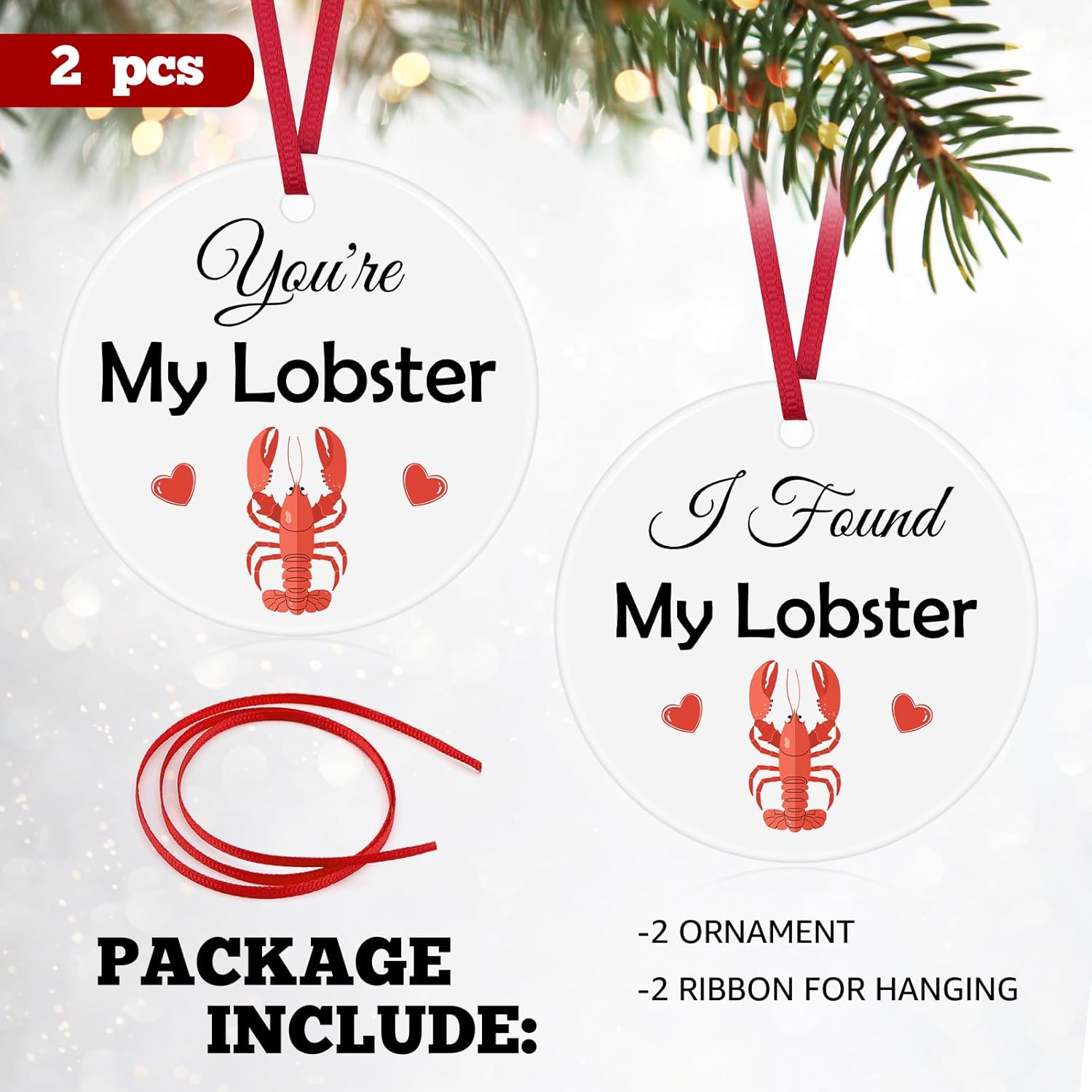 Lobster Gift for Boyfriend Christmas Ornament Couple Gift for Him Her Boyfriend Gift Anniversary Ceramic Ornament for Couple Wedding Gift for Husband Wife Boyfriend Valentines Gift from Girlfriend - Image 4