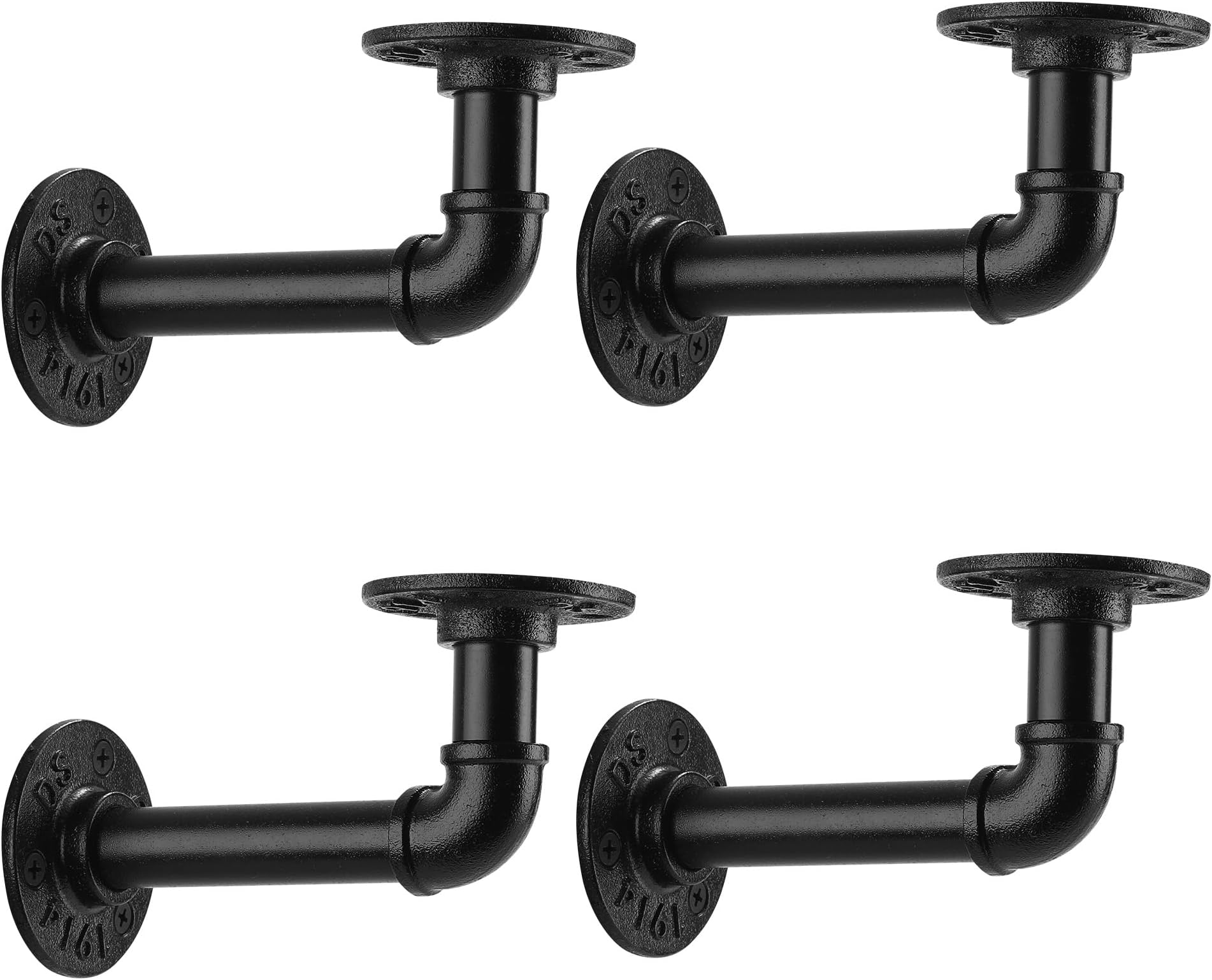 1/2" Pipe Shelf Bracket，Wall Mounted Floating Shelf Bracket, Steam Punk Decor Hanging Wall Metal Bracket, Heavy Duty Decorative Rustic Shelving Bracket, Set of 4(3.5X6)