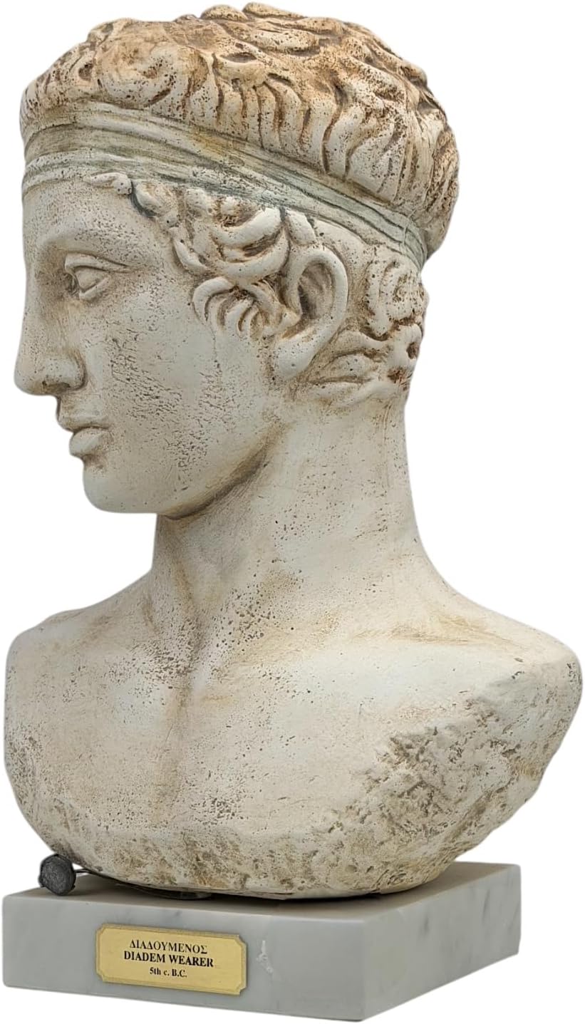 Diadumenos Bust by Polykleitos 11.4 in | Hard Plaster on Marble | Handmade Museum Replica Greece