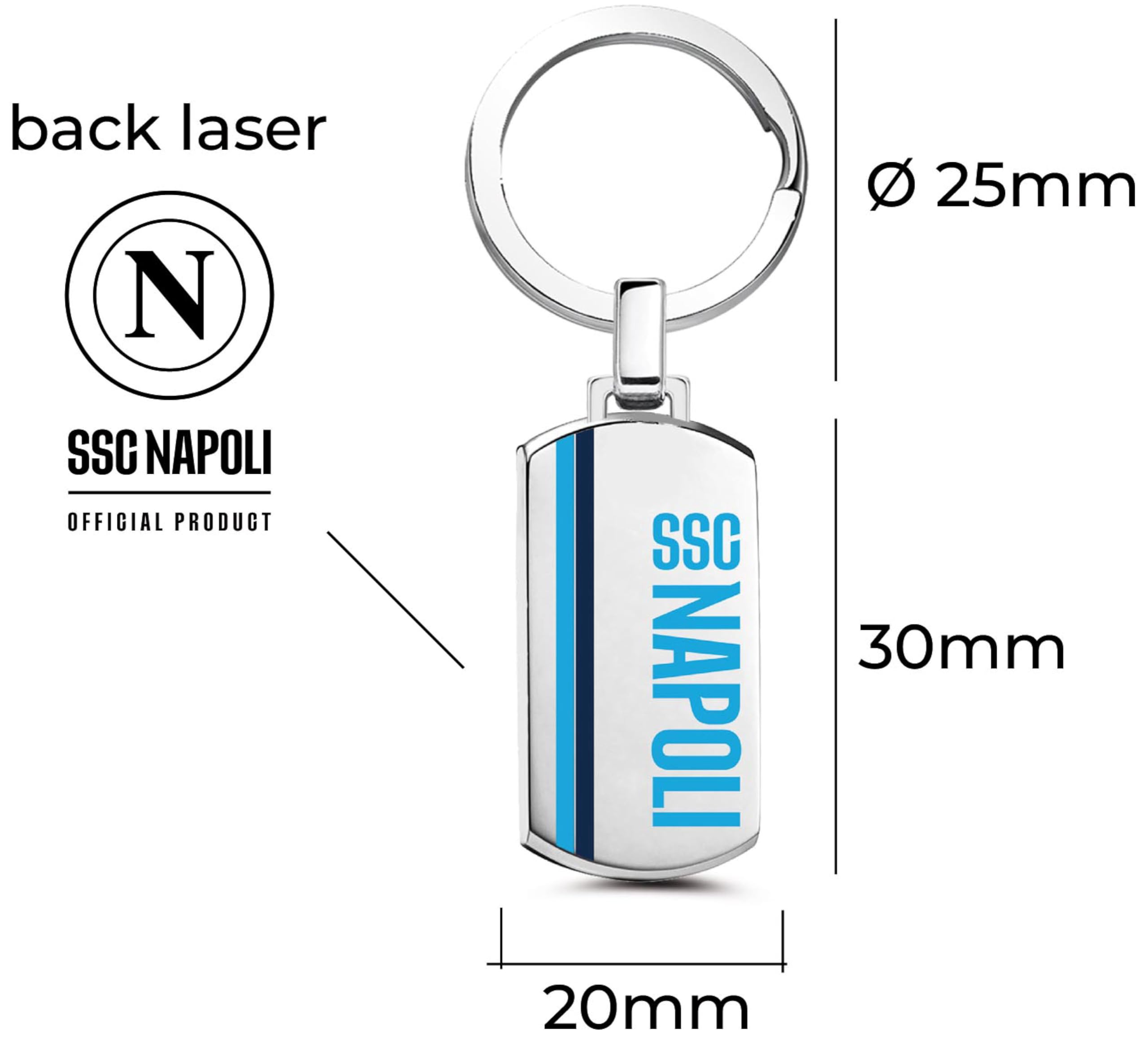 Clondo Portachiavi SSC Napoli Acciaio Inossidabile Prodotto Ufficiale Calcio Gadget Elegante Resistente Logo SSCN Idea Regalo Tifosi Azzurri