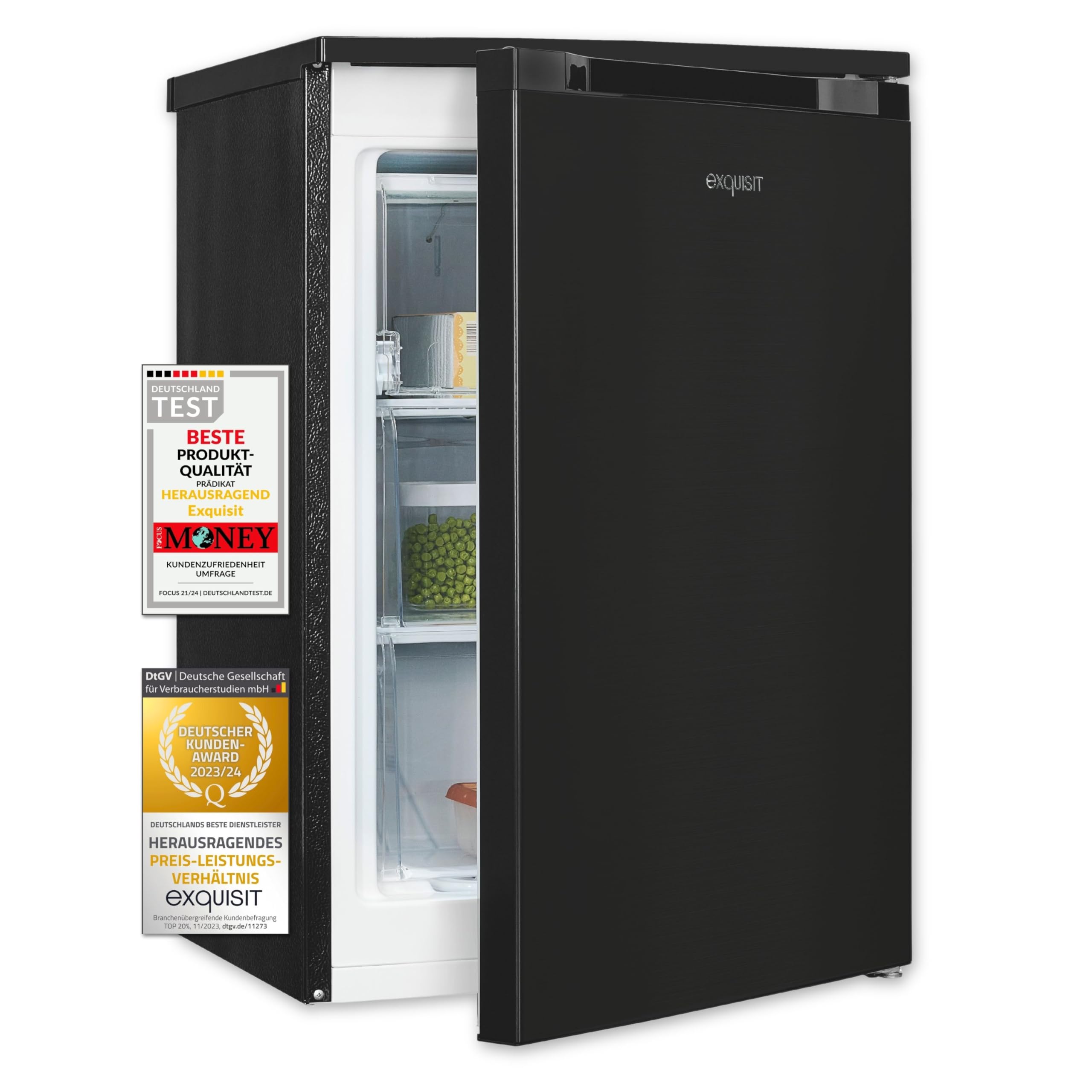 Exquisit GS81-051C Gefrierschrank Schwarz - 85 Liter Standgerät, 4*-Sterne | Mini-Gefrierschrank mit 84,5 cm Höhe, Temperaturregelung & 105 kWh/Jahr