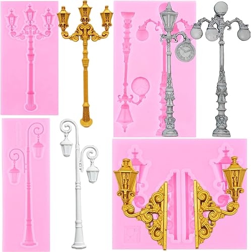 Mujiang Molde de silicona para lámpara de calle vintage, moldes barrocos para decoración de pasteles, polímero de azúcar, arcilla, caramelo, pasta