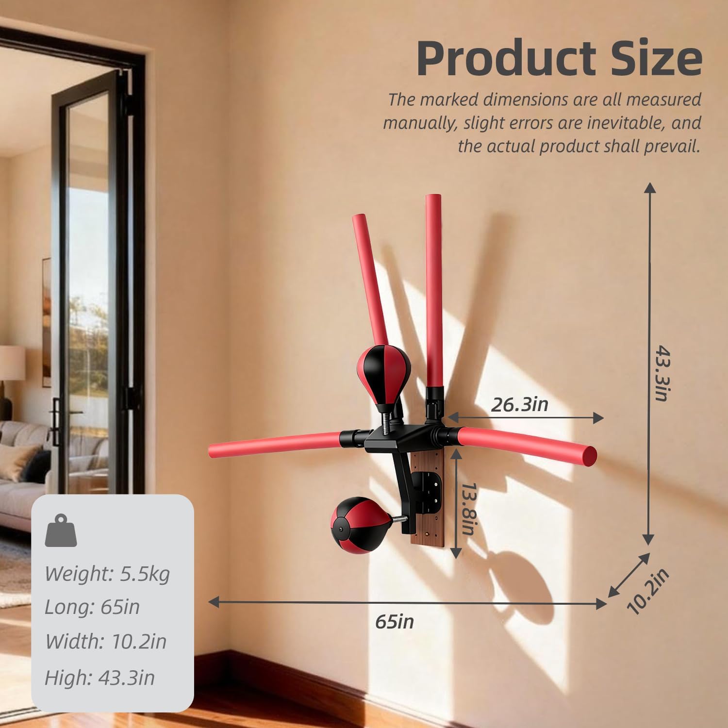 Smart Boxing Reflex Trainer - Wall-Mounted Punching System with 4 Striking Poles & 2 Speed Balls, 3 Modes, Adjustable Height to Improve Reaction Speed & Stamina