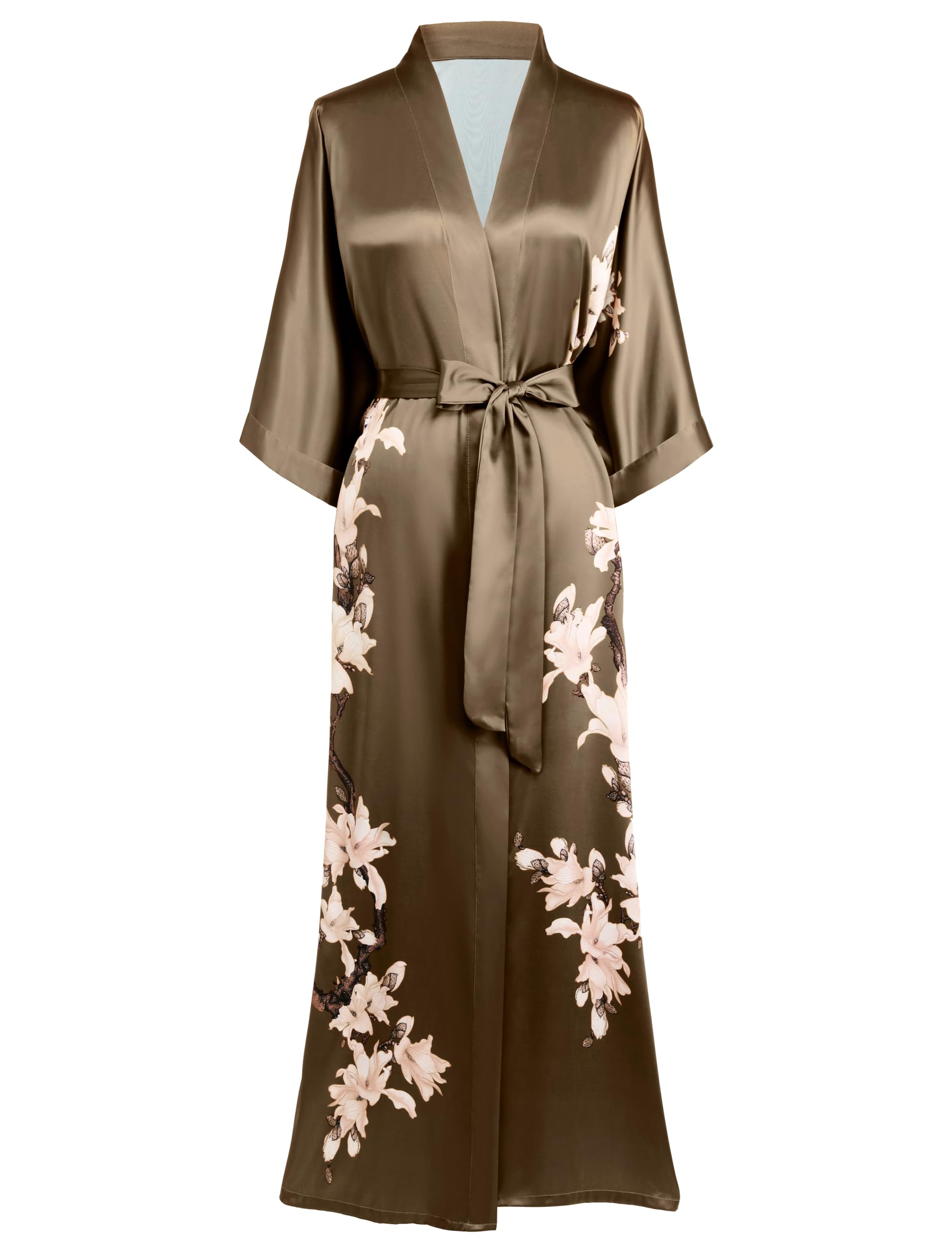 BABEYOND Kimono Robe Cover up with Box Long Floral Satin Sleepwear Silky Bathrobe Bachelorette Robe