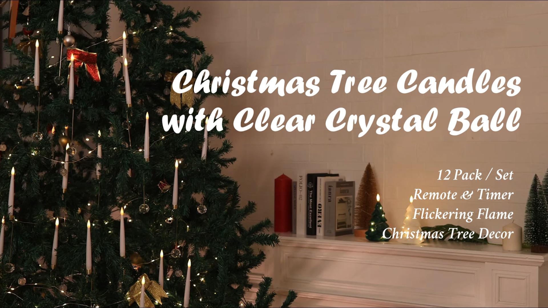 Image of JOIONE Flameless Christmas Tree Candles with Remote, 12 Pack Battery Operated LED Candles for Christmas Tree Flickering Flame for Xmas Indoor Decor - Clear Crystal Ball