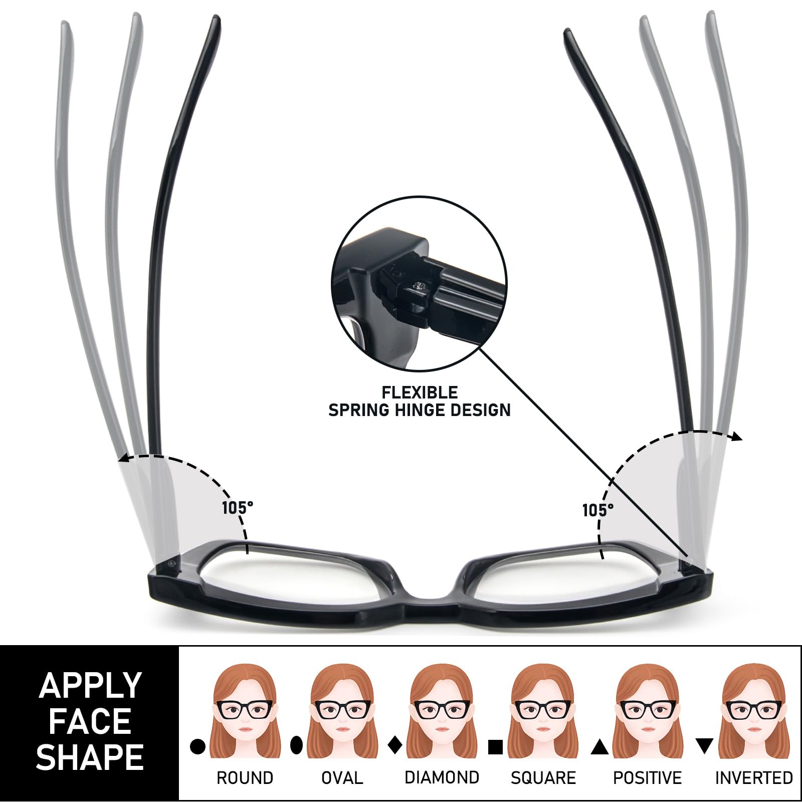 Kodilin 3 Pack Occhiali da lettura donna Oversized Square Anti Luce Blue Computer Lettori Uomo con cerniera a molla (+1.5, nero rosa trasparente)