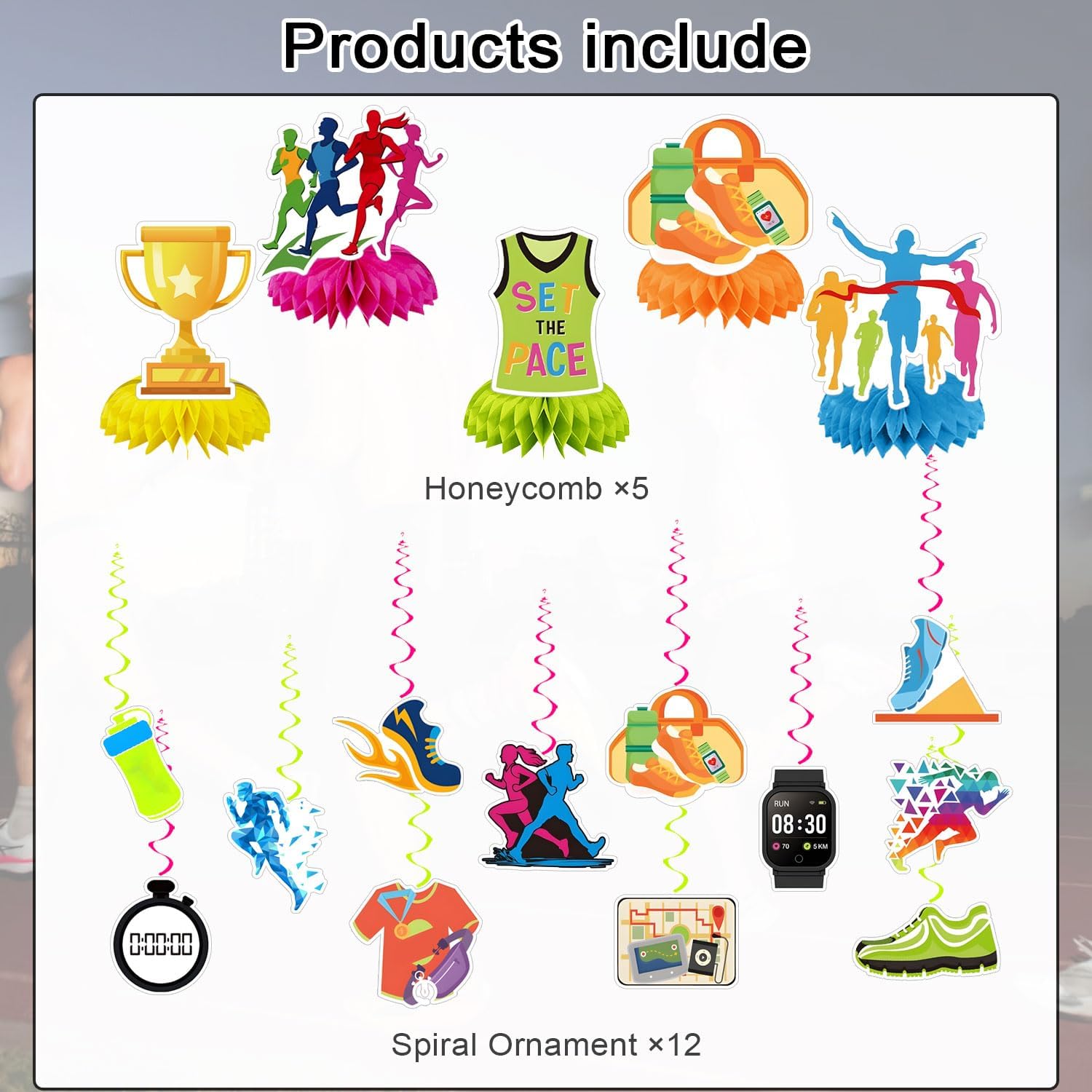 Running Party Decorations Sports Fitness Birthday Party Decor Supplies Includes Happy Birthday Banner Running Hanging Swirls Honeycomb Centerpiece