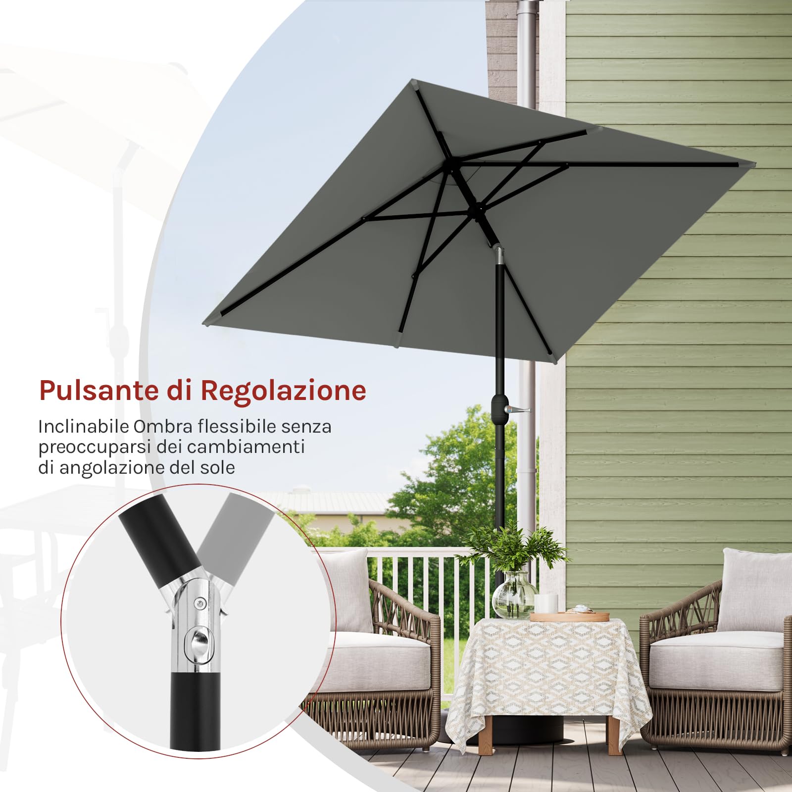 WOLTU Ombrellone da Giardino, Ombrellone da Spiaggia con Protezione UPF 50+, Inclinazione Regolabile, Borsa per Trasporto, Parasole Ventilato per Balcone/Giardino/Spiaggia, 206x135cm