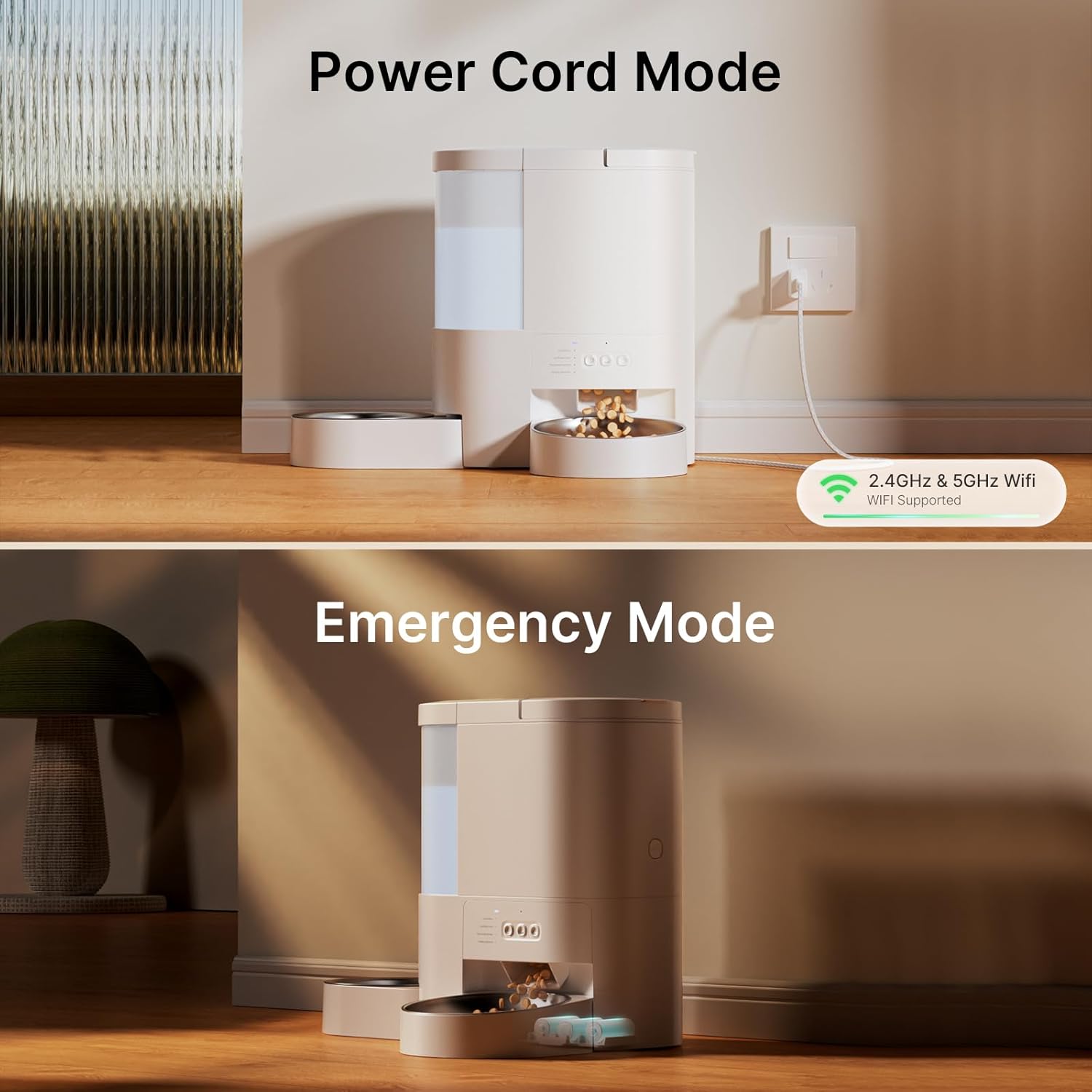 Automatic Cat Feeder and Water, 5G WiFi App Controlled Cat Dry Food Dispenser, 2 in 1 Timed Pet Feeder, 4L Food & 3L Gravity Waterer with Voice Recording, 10 Meals Programmable 1-15 Portion Control