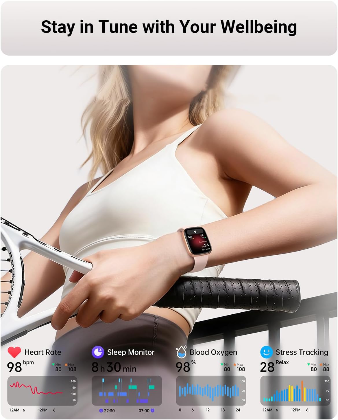 Gydom Smart Watch for Women, 1.85" AMOLED Vivid Screen Smartwatch for iPhone& Android, 3ATM Waterproof Fitness Tracker with Heart Rate/Sleep/SpO2 Monitor, Answer/Make Call, 120+ Sport Modes