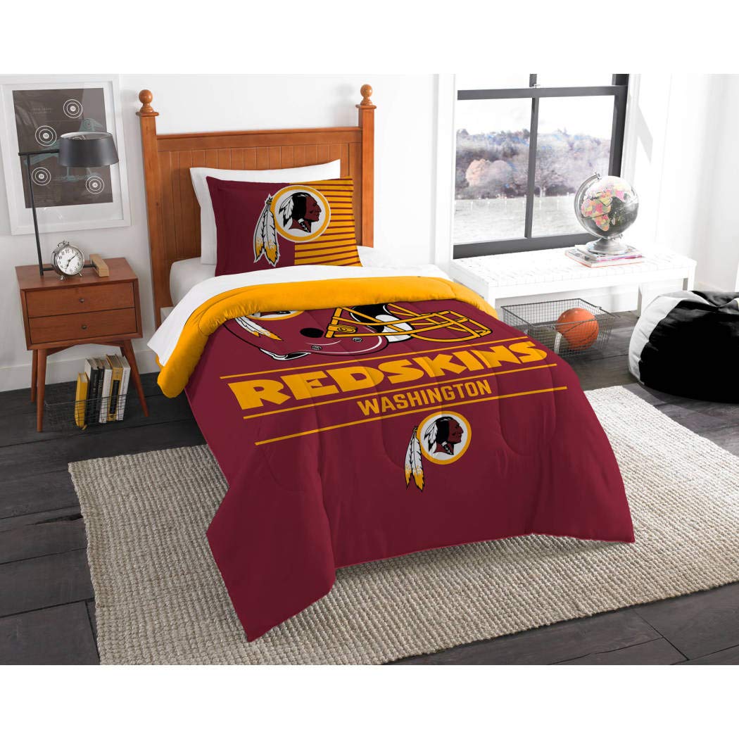 2 Piece NFL Washington Redskins Comforter Twin Set, Sports Patterned Bedding, Featuring Team Logo, Fan Merchandise, Team Spirit, Football Themed, National Football League, Red, Yellow, Unisex