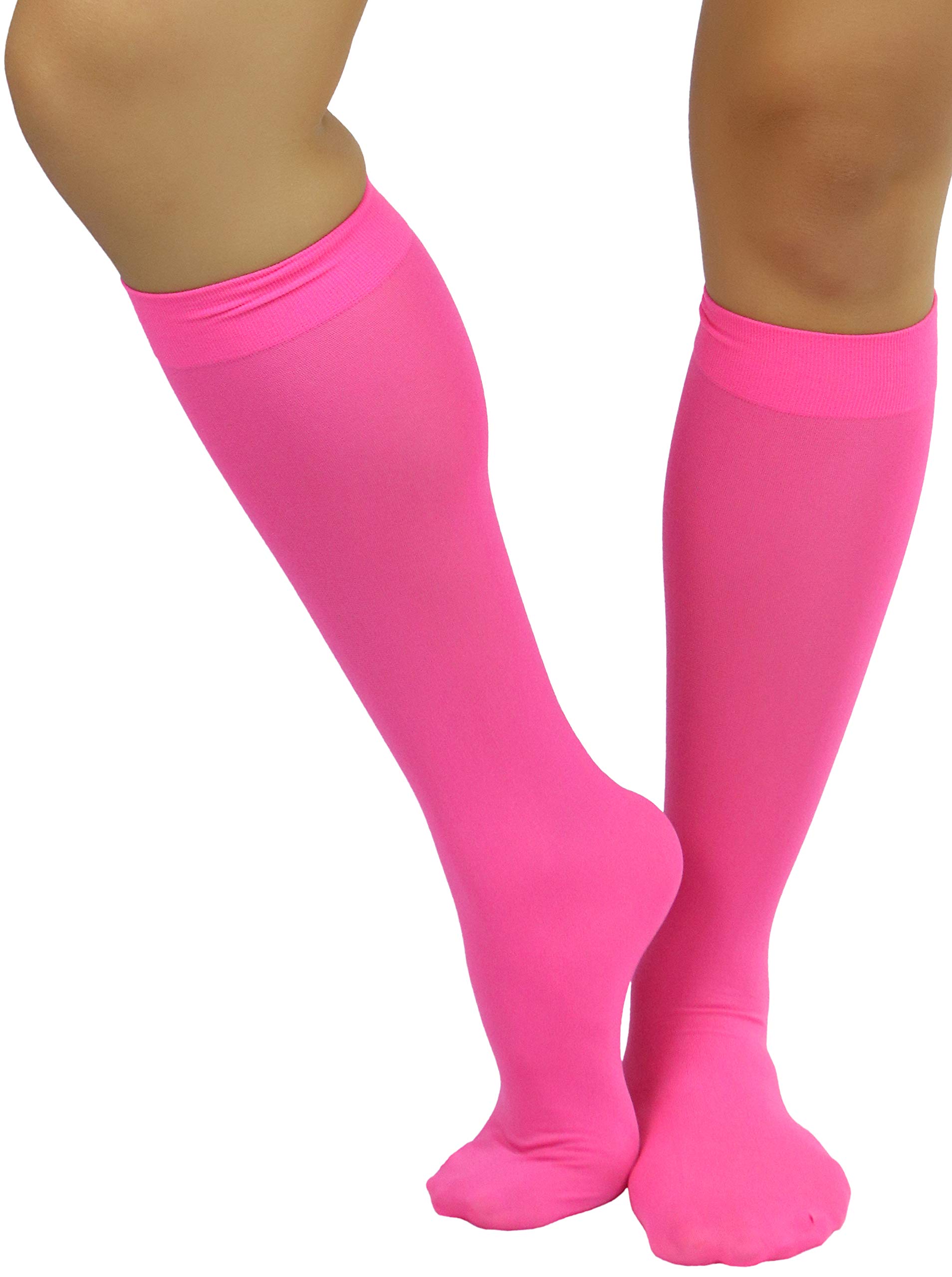 ToBeInStyle Women’s Opaque Knee High Nylon Fashion Socks Solid &amp; w/Front Satin Bow