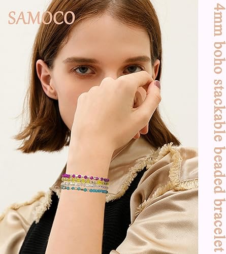 Miniatura 3 de SAMOCO 28 pulseras bohemias con cuentas para mujer, coloridas y apilables con cuentas de cristal brillantes, pulseras versátiles de múltiples capas
