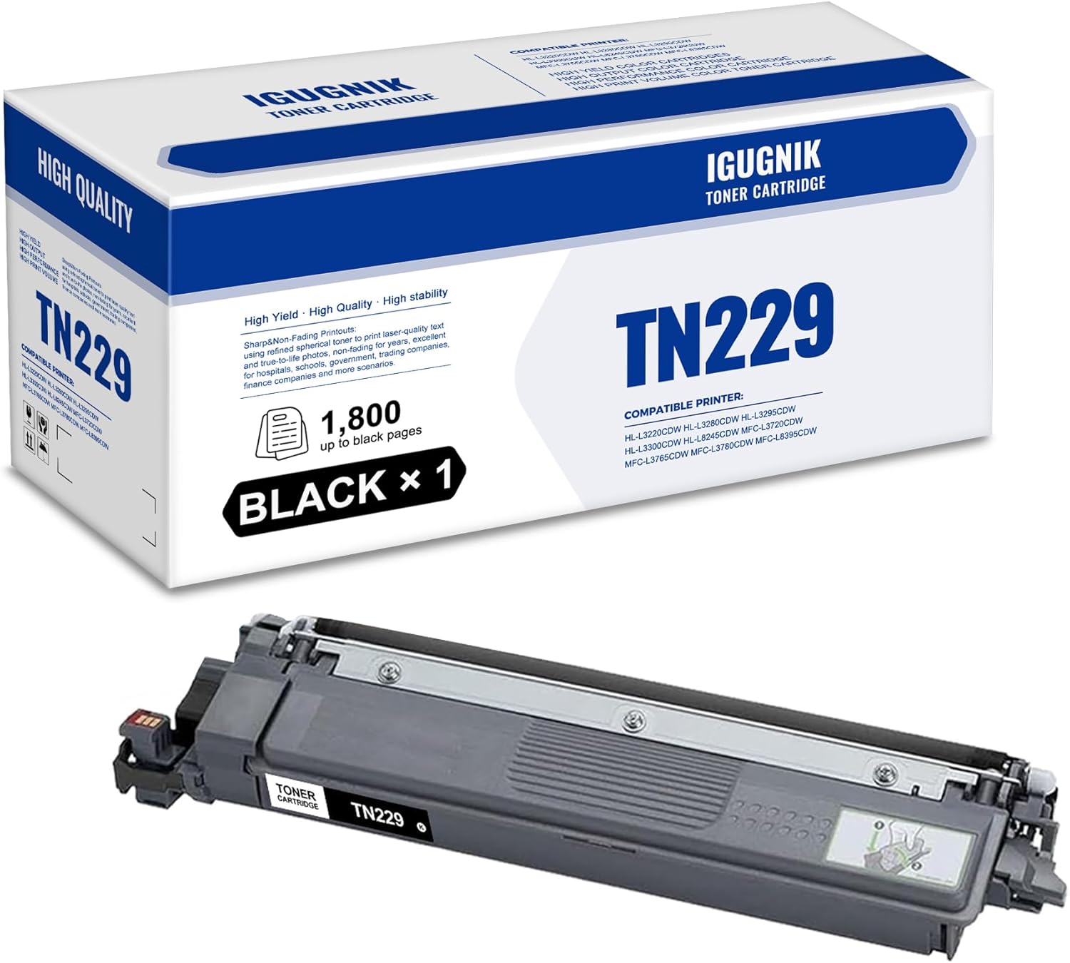 1 Pack TN229 Black Toner Cartridge, Compatible for TN229 TN-229 Toner Replacement for HL-L3220CDW L3280CDW L3295CDW L3300CDW L8245CDW MFC-L3720CDW L3765CDW L3780CDW L8395CDW Printer