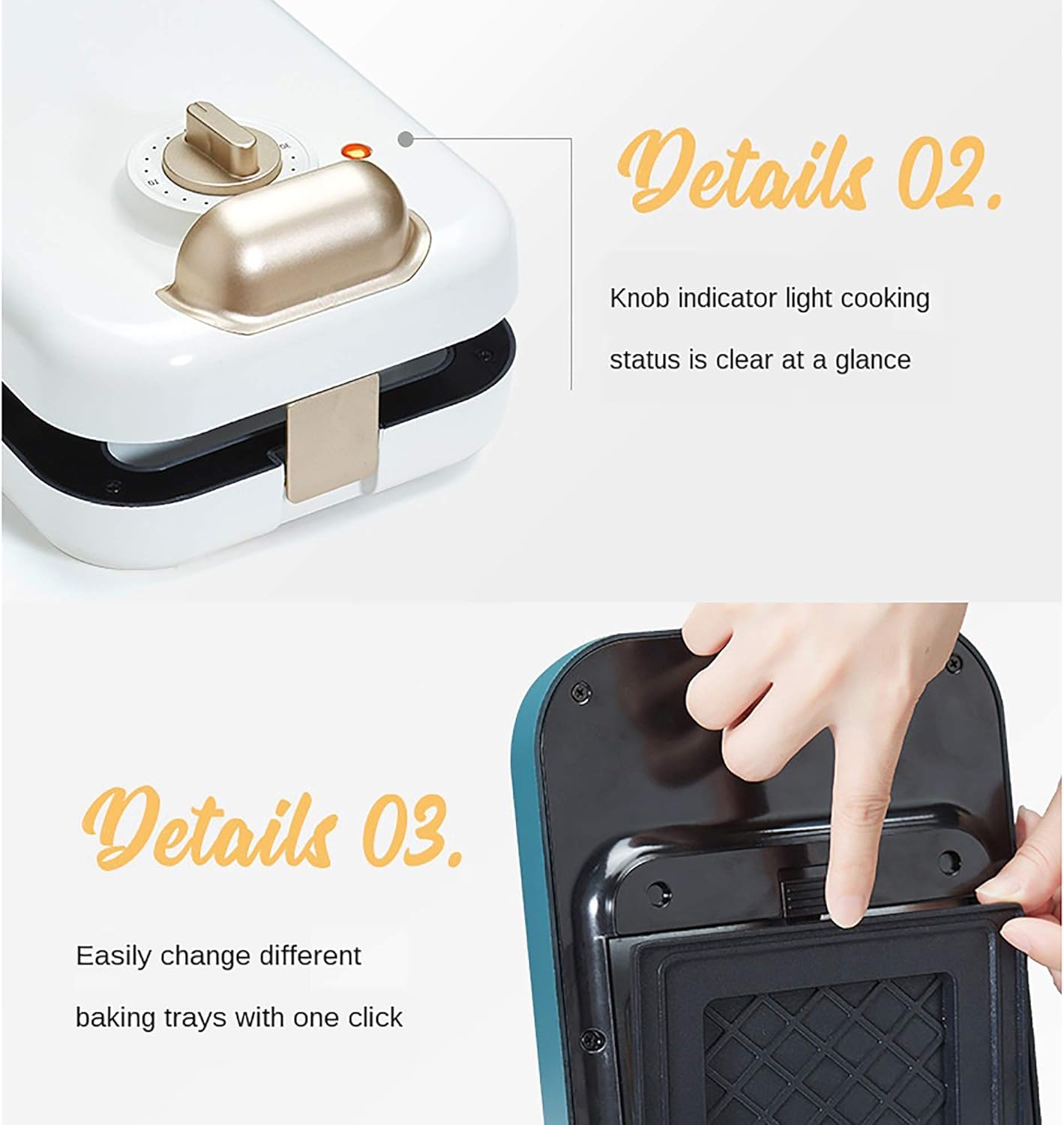 Sandwich Maker Breakfast Machine Household Multi-Function Light Food Machine Toast Baking Waffle Mould Plates White,White