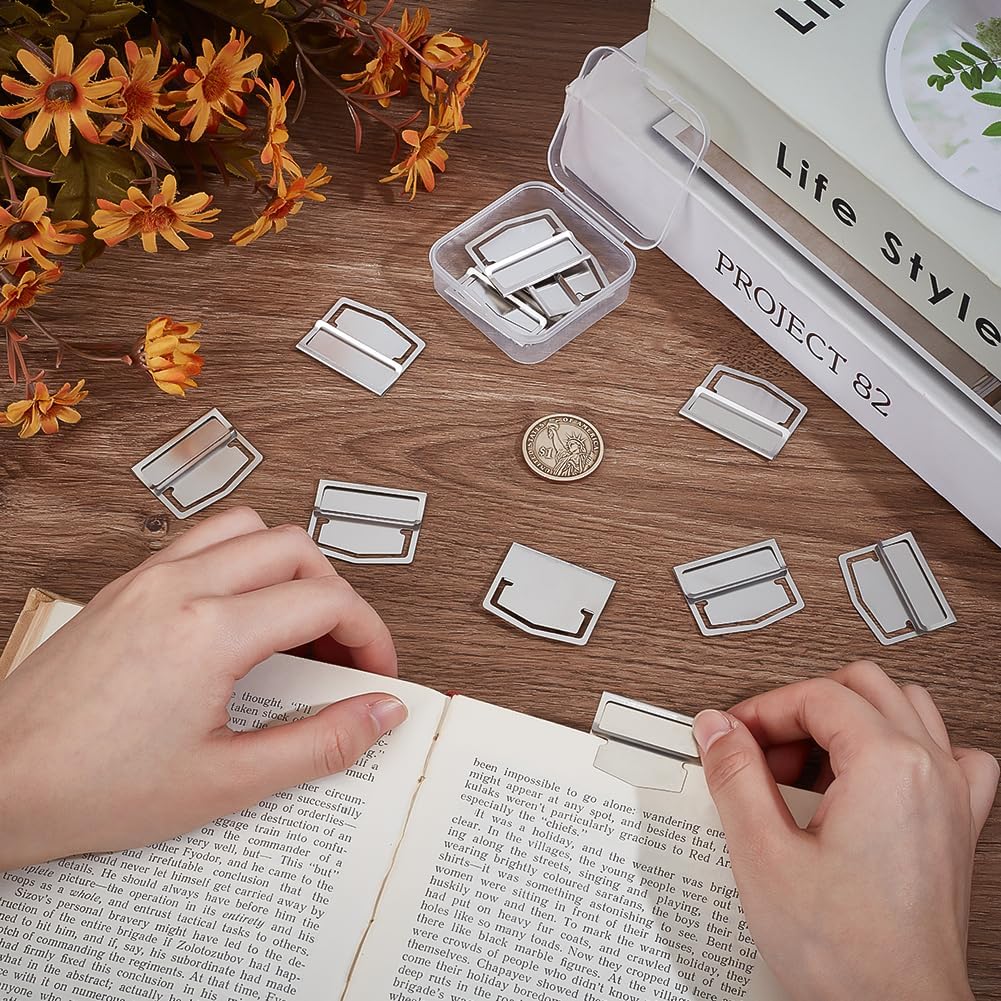 BENECREAT 12pcs Stainless Steel Bookmark Clip, Mini Index Label Clip Planner Clips for Notebook Accessories Fun Office Supplies School Gifts, 1.12x1.38 Inch image 3