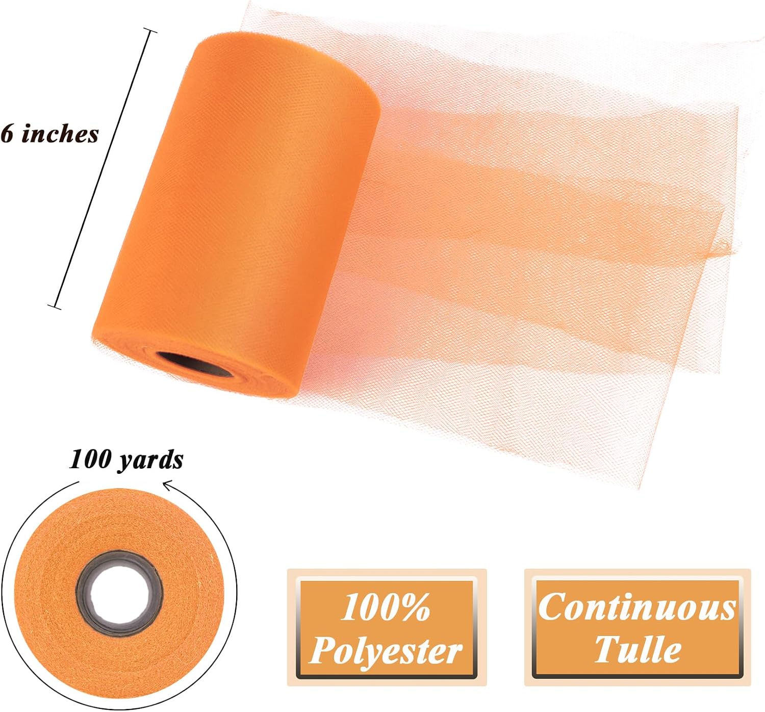 Orange Tulle Fabric Roll 6 Inch x 100 Yards Tulle Ribbon image 2